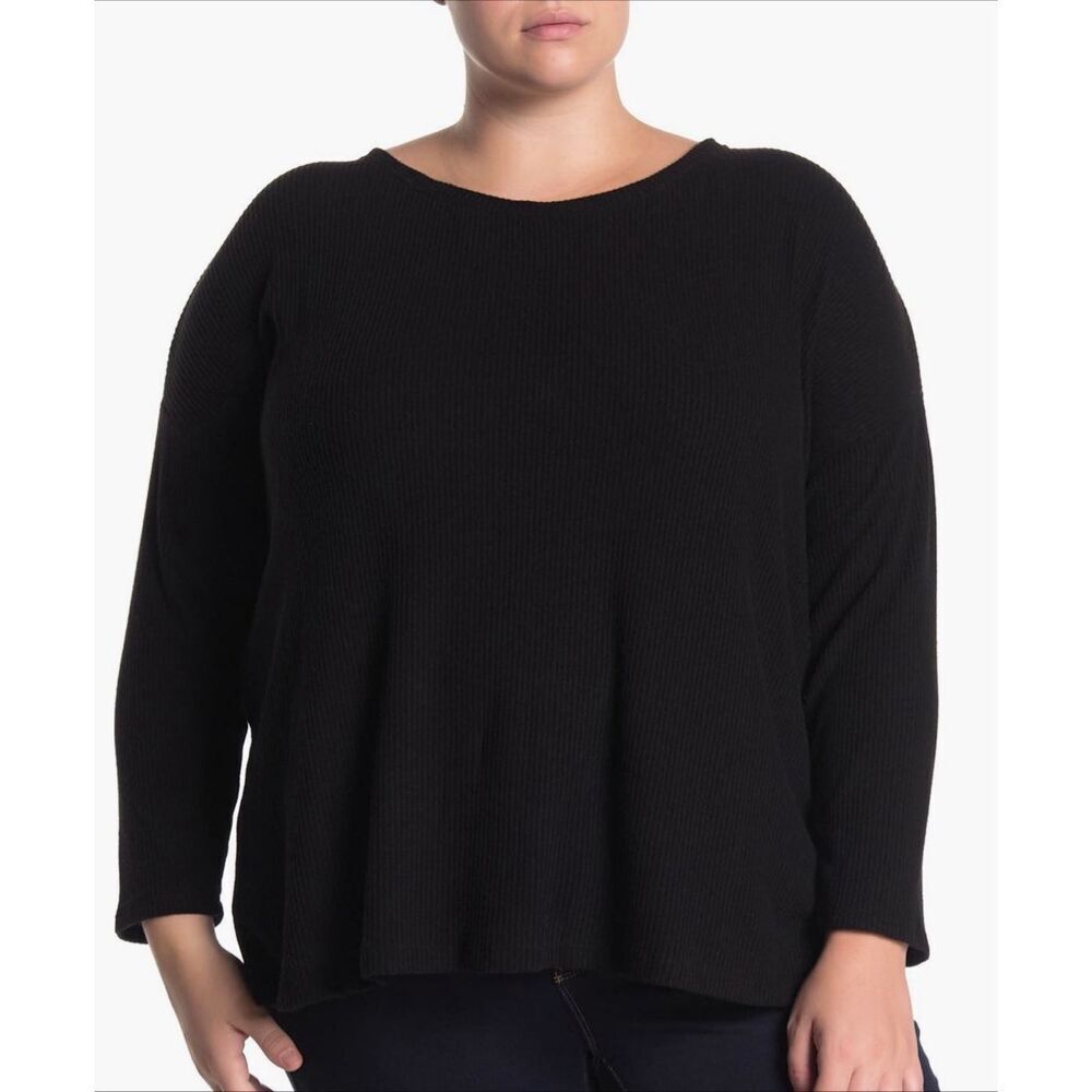 Heather by Bordeaux black ribbed long sleeve top popover back detail size S